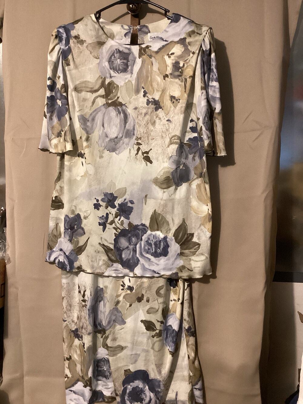 Vintage Earth Angel Floral Print Short Sleeve Dress & Jacket One Piece 16 W
